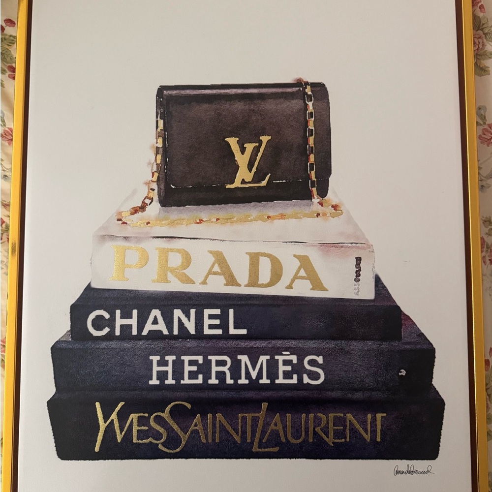 Luxury Fashion - Framed Art Canvas  - Designer Books, Purse, and Show
